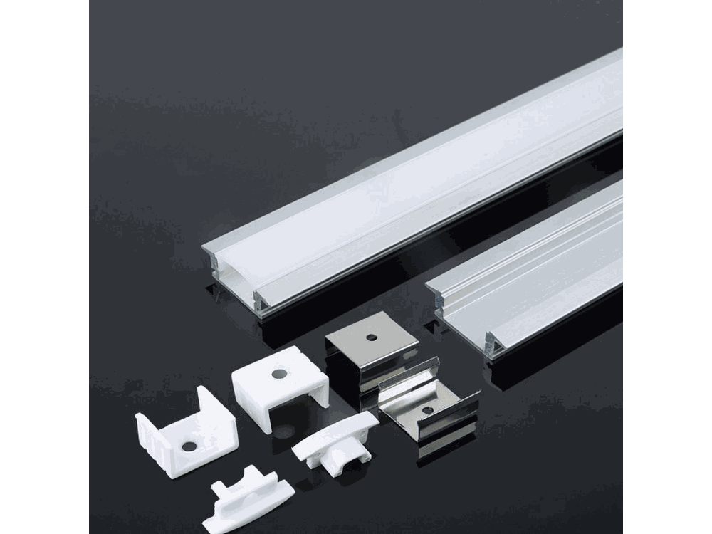 Profilo in Alluminio per Strip LED a Incasso per Cartongesso (Max l: 12,4mm) Copertura Satinata 2000 x 24,7 x 7mm