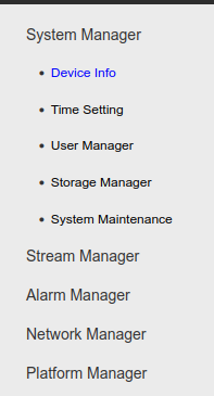 Menu telecamera TUYA