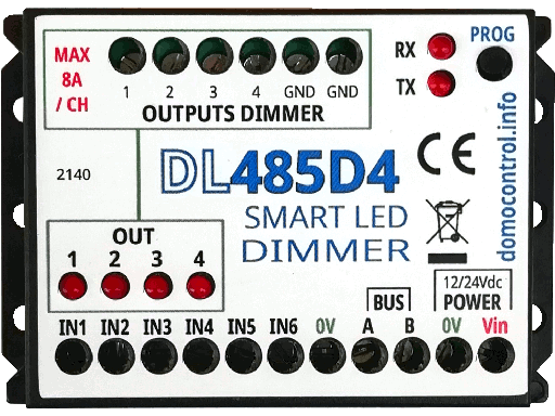 DL485D4 - Dimmer LED a 4 canali 12V/24V 8A/CH + master + tempo massimo ON... con funzionalità avanzate
