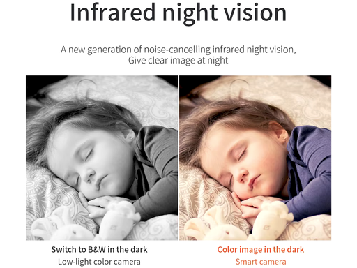 Sorveglia e parla con il tuo bambino di giorno e di notte con la telecamera motorizzata ad alta definizione IPC7W-4