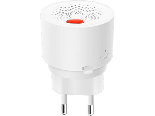 Vista frontale Sensore GAS (Monossido di carbonio - GPL - CH4 Metano) con Sirena integrata WiFi - Alimentazione 230Vac