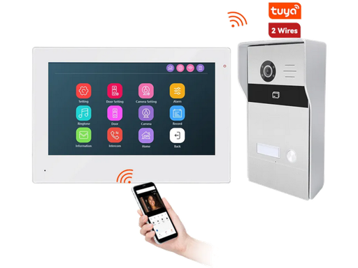 Kit Videocitofono 2 Fili 7" Touch IPS Bianco RFID Tuya