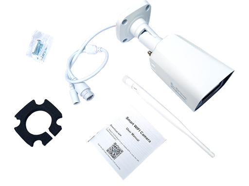 Contenuto confezione Telecamera WiFi/IP 4MP Bullet - Lente 3.6mm con slot memoria SD - Audio bidirezionale - Full Color - In metallo - APP TUYA