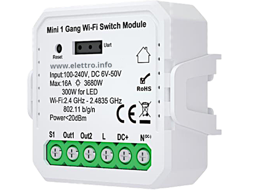 Smart Relè WiFi 1 uscita con contatto Pulito 16A