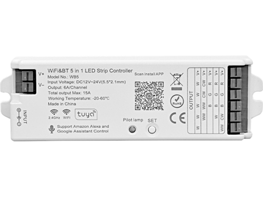 KIT Controller + Telecomando Dimmer LED 4 Zone e 5 Canali - Compatibile Tuya (RGB / RGBW / CCT)