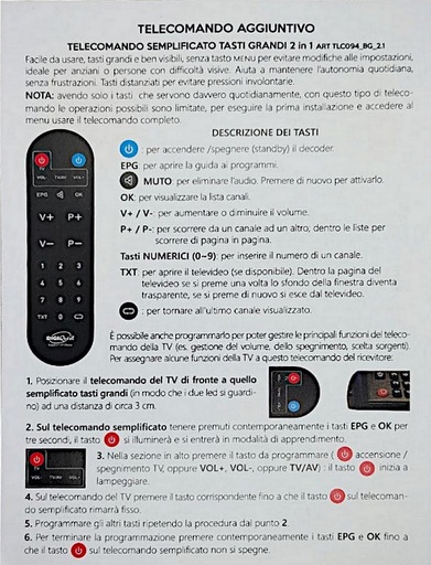 Telecomando semplificato 2in1 per decoder Tivusat Digiquest originale