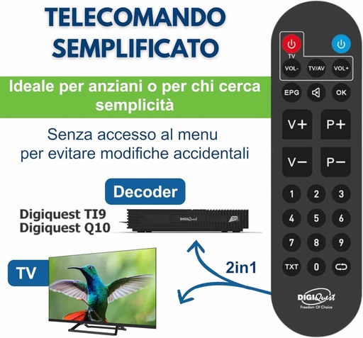 Telecomando semplificato 2in1 per decoder Tivusat Digiquest originale