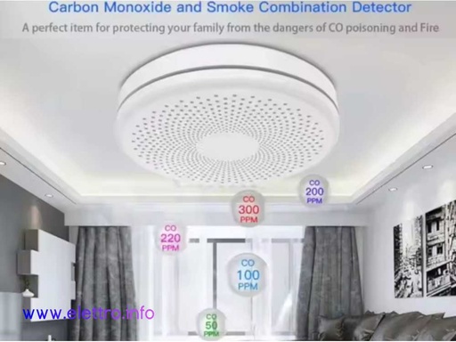 Sensore Rilevatore Duale Fumo e Monossido di Carbonio WiFi TUYA a Batteria