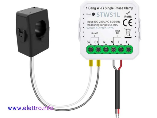 Misuratore Contatore Elettrico WiFi Monofase 0.2...80A - App Tuya / Smart Life