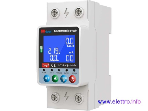 Contatore Misuratore Wi-Fi Monofase con Relè per Gestione Carico - TUYA