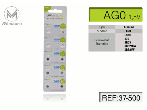 Blister 10 Pezzi Batterie Alcaline AG0 1.5V (LR69/379/521)