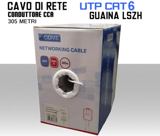 Cavo Ethernet LAN Cat 6 UTP con Conduttore CCA e Guaina LSZH in Box da 305 Metri