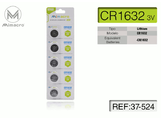 Blister Batterie Litio CR1632 3V in Blister da 5 Pezzi