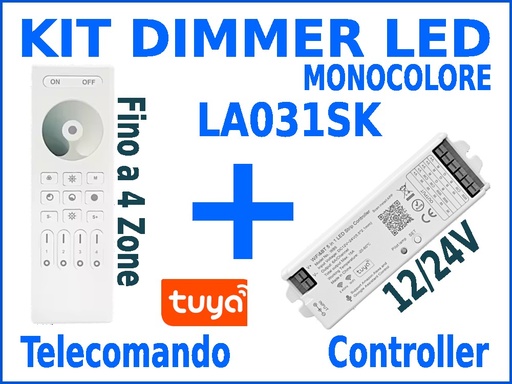 Kit Controller e Telecomando Dimmer LED 4 Zone Singolo Colore Compatibile Tuya