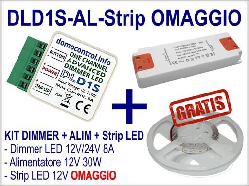 Kit Dimmer LED 12-24V Programmabile ad Alta Corrente con Alimentatore 12V 30W Antipolvere e Strip LED in Omaggio