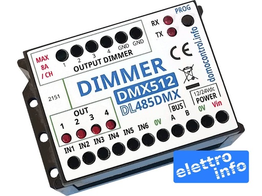 Dimmer LED DMX512 a 4 canali 12V / 24V - Corrente max 8A/CH max 20A - Compatibile DMX512