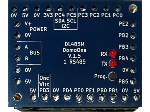Scheda di Espansione con Bus RS485: 12 I/O, I2C, OneWire, Protocollo Danbus, Alimentazione 5/24Vdc