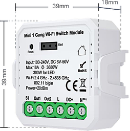 Smart Relè WiFi 1 uscita con contatto Pulito 16A - App TUYA