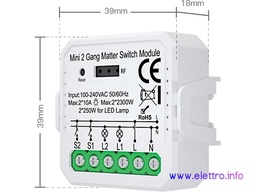 [STWR2A] Smart Relè WiFi 2 uscite - Max 2300W / 250W led - App TUYA