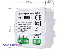 [STWR1A] Smart Relè WiFi 1 uscita - Max 2300W/250W led - App TUYA