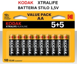 Batterie Stilo Alcaline KODAK XtraLife AA 1.5V Confezione 10 Pezzi