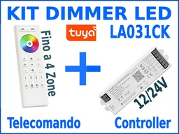 [LA031CK] Kit Controller e Telecomando Dimmer LED 4 Zone e 5 Canali Compatibile Tuya (RGB / RGBW / CCT)
