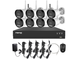 [NVR8T-3-WIFI] KIT NVR + 8 telecamere BULLET WiFi 3MP 3.6mm con riconoscimento umano e audio - APP TUYA *** Non disponibile ***